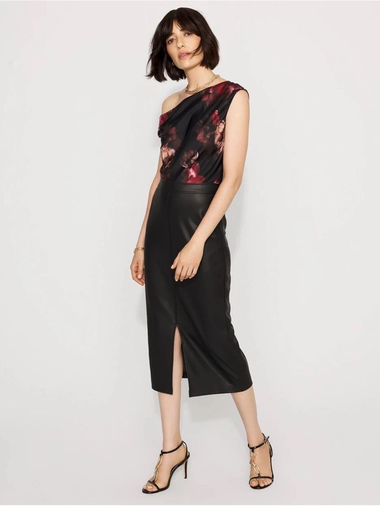 White House Black Market Dresses & Skirts - NWT White House Black Market Faux-Leather Midi Dress with Satin Bodice